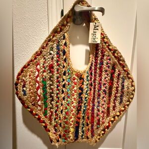 Straw braided multi colored tote